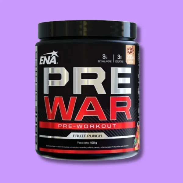 Envase de Pre War ENA, pre-entreno potente para energía, foco y rendimiento