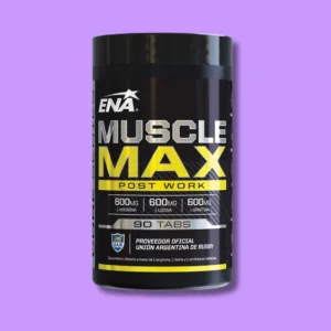 Envase negro de Muscle Max ENA, suplemento para ganancia de masa muscular