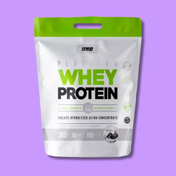 Doypack blanco y verde de proteína de suero Star Nutrition 3kg