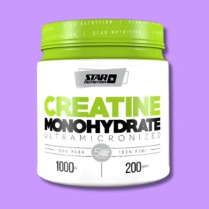 Frasco blanco y verde de creatina monohidratada Star Nutrition 1kg