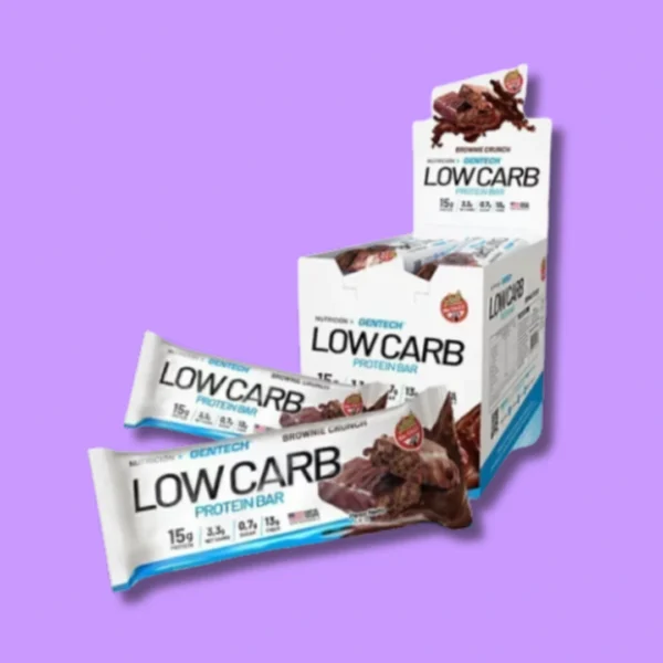 Caja de barritas proteicas Gentech Low Carb, snack bajo en carbohidratos y alto en proteína