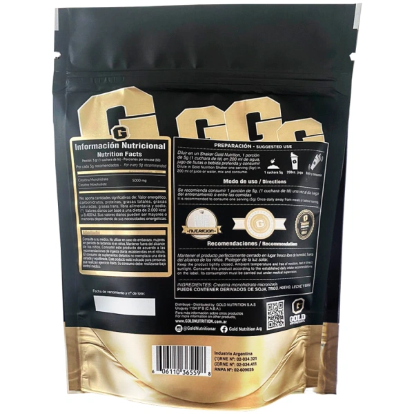 Creatina Gold Nutrition (300grs) - Imagen 2